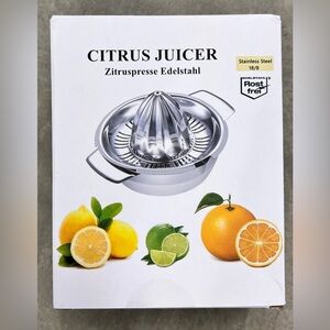 Hand Juicer Reamer Rotation Press with Strainer＆10oz Bowl, 2 Pour Spouts NIB